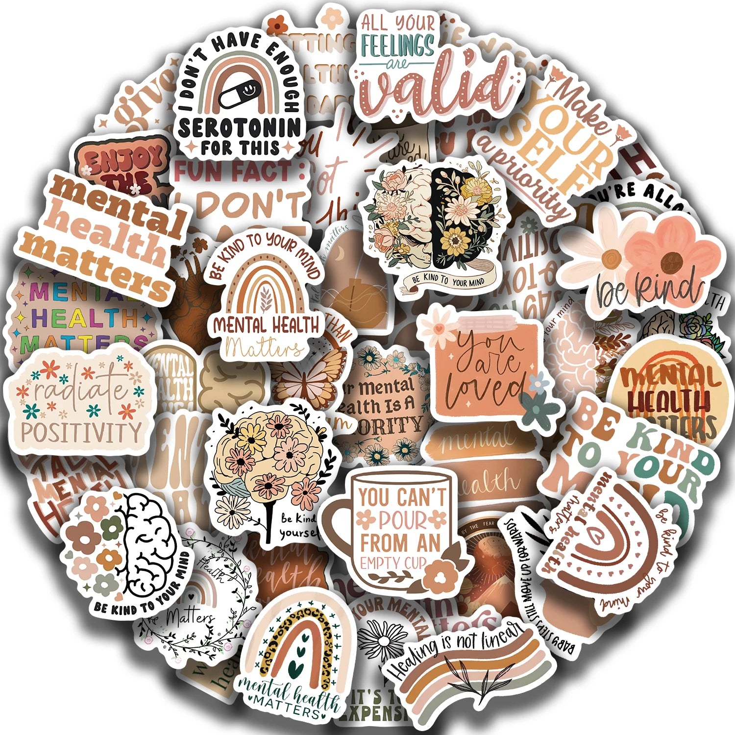 50pcs Mental Health Stickers – Graffiti Decals for Laptop, Water Bottle & More